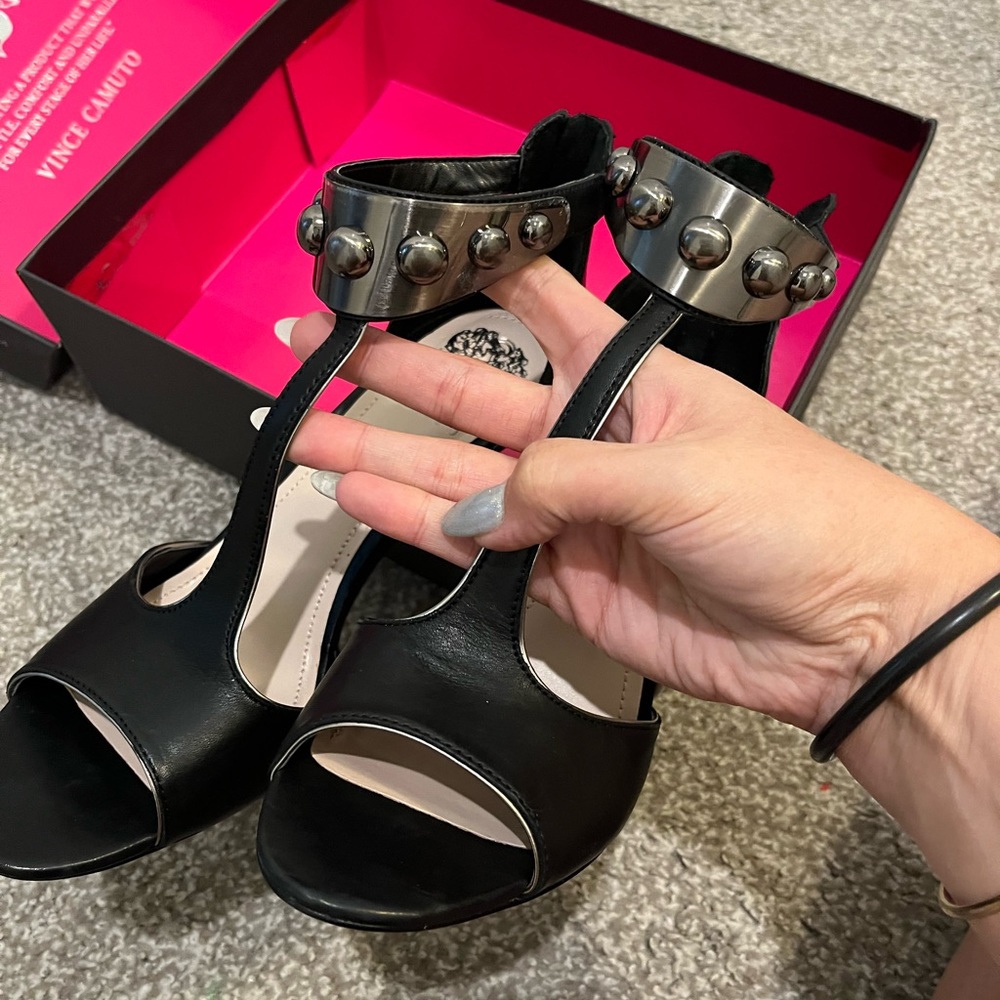 New edgy leather and metal studded heels